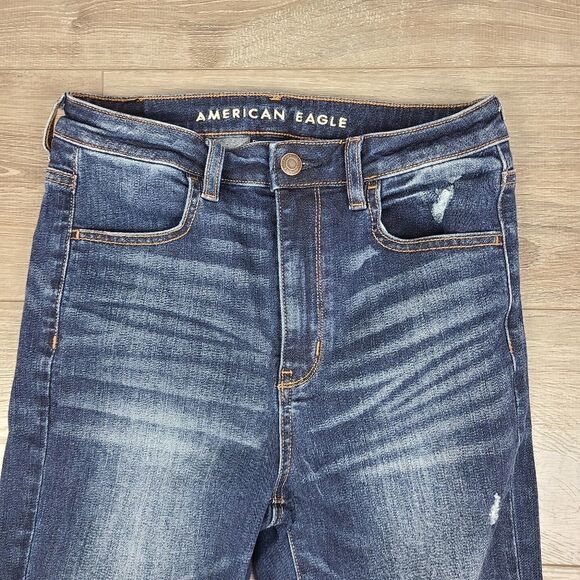 American Eagle Outfitters Blue Highest Rise Skinny Distressed Jegging Size 4 - Picture 3 of 16